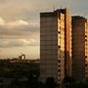 Ukraine. Kharkov buildings and sunset